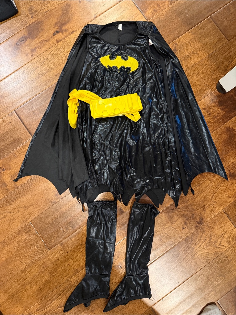 Black and Yellow Batgirl Kids Costume Dress with Cape and Belt